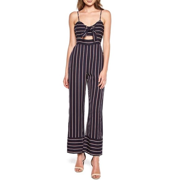 bardot striped jumpsuit